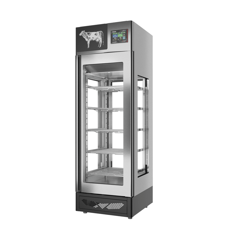 Stagionello® Meat Curing Device 100 kg, stainless steel, 4-sided glass, right side view