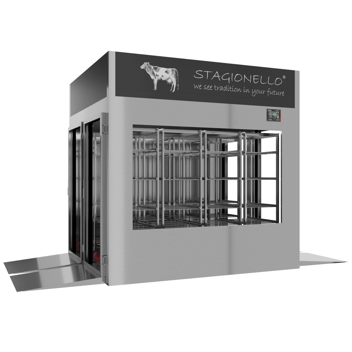 Stagionello® Meat Curing Device 1200 kg Tunnel, stainless steel, solid door, left side view