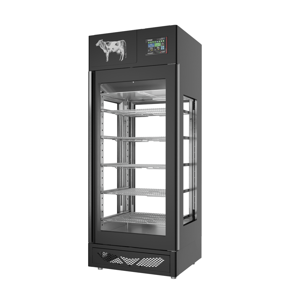 Stagionello® Meat Curing Device 150 kg, black finish, 4-sided glass