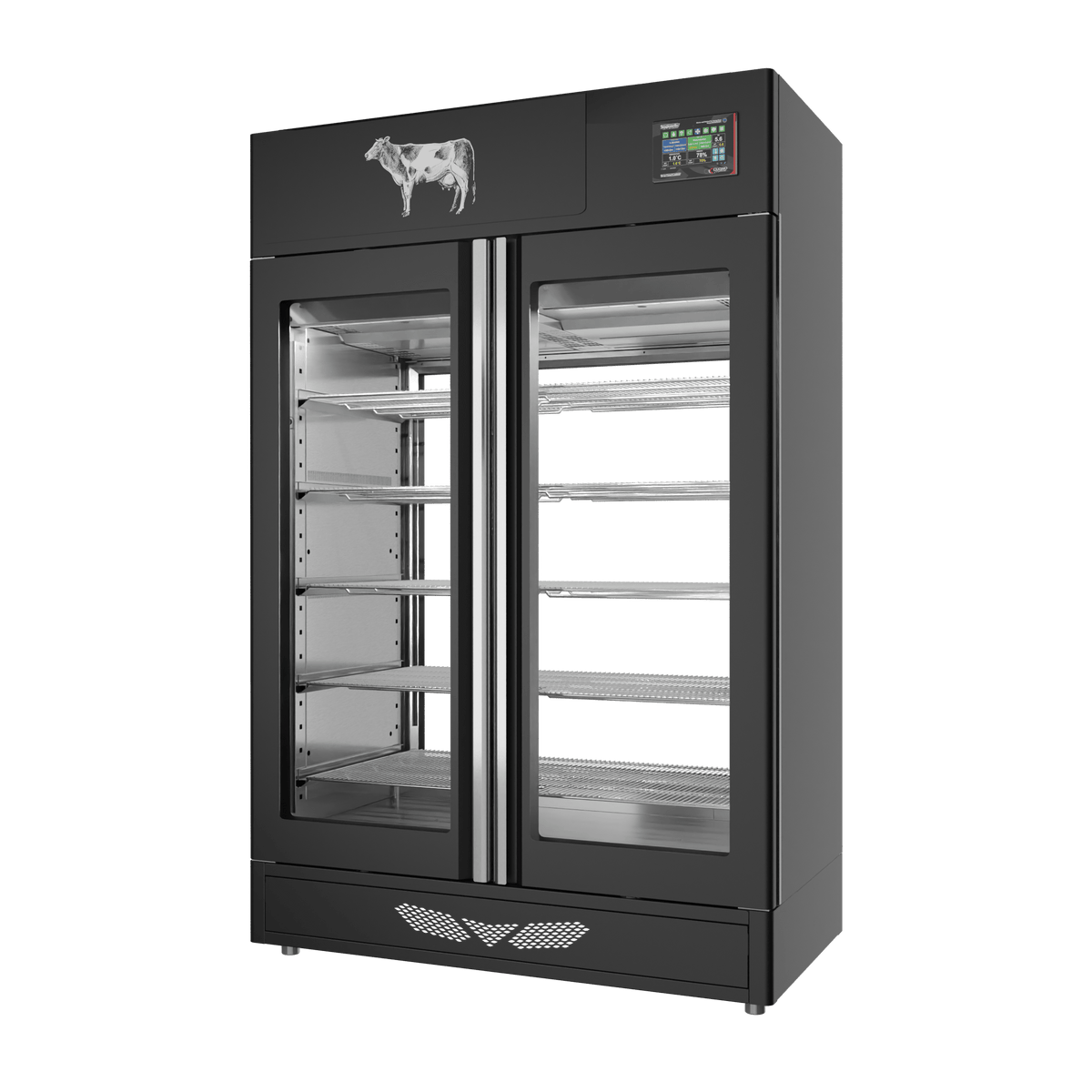 Stagionello® Meat Curing Device 200 kg, black finish, 2-sided glass, right side view