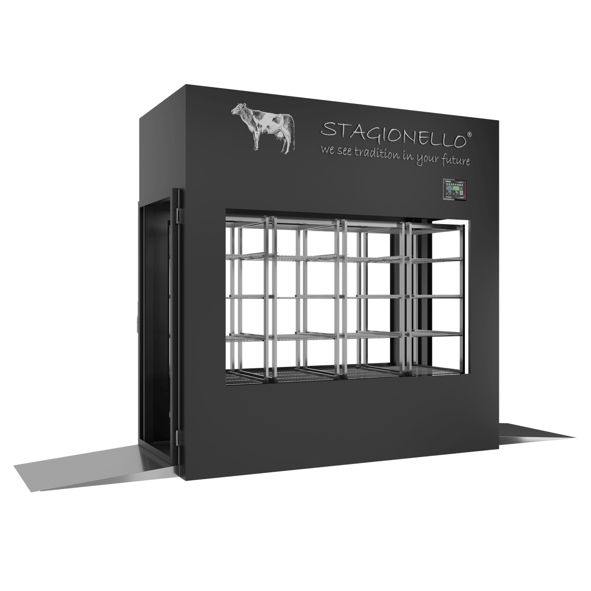 Stagionello® Meat Curing Device 600 kg Tunnel, 4-sided glass, left side view