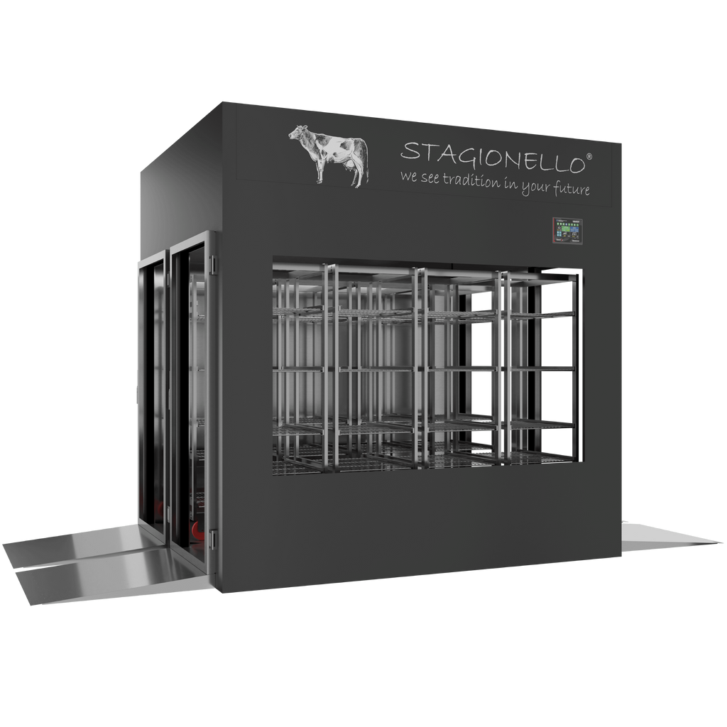 Stagionello® Meat Curing Device 1200 kg Tunnel, black finish, solid door, left side view