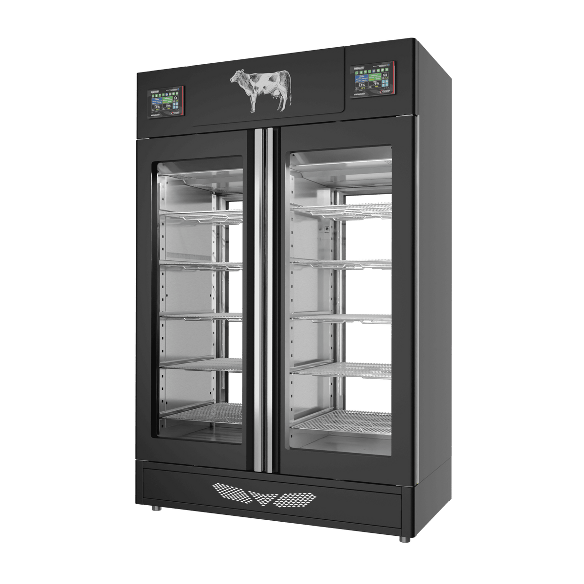 Stagionello® Meat Curing Device TWIN 100 + 100 kg, black finish, 2-sided glass, right side view