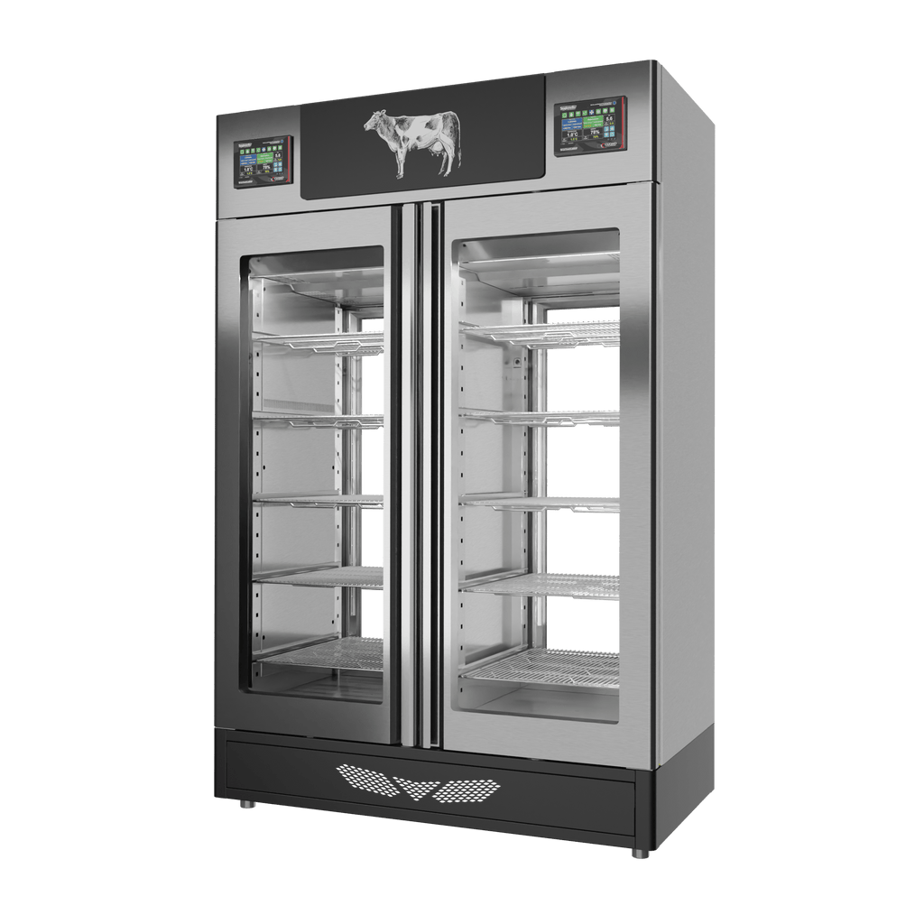 Stagionello® Meat Curing Device TWIN 100 + 100 kg, stainless steel, 2-sided glass, right side view