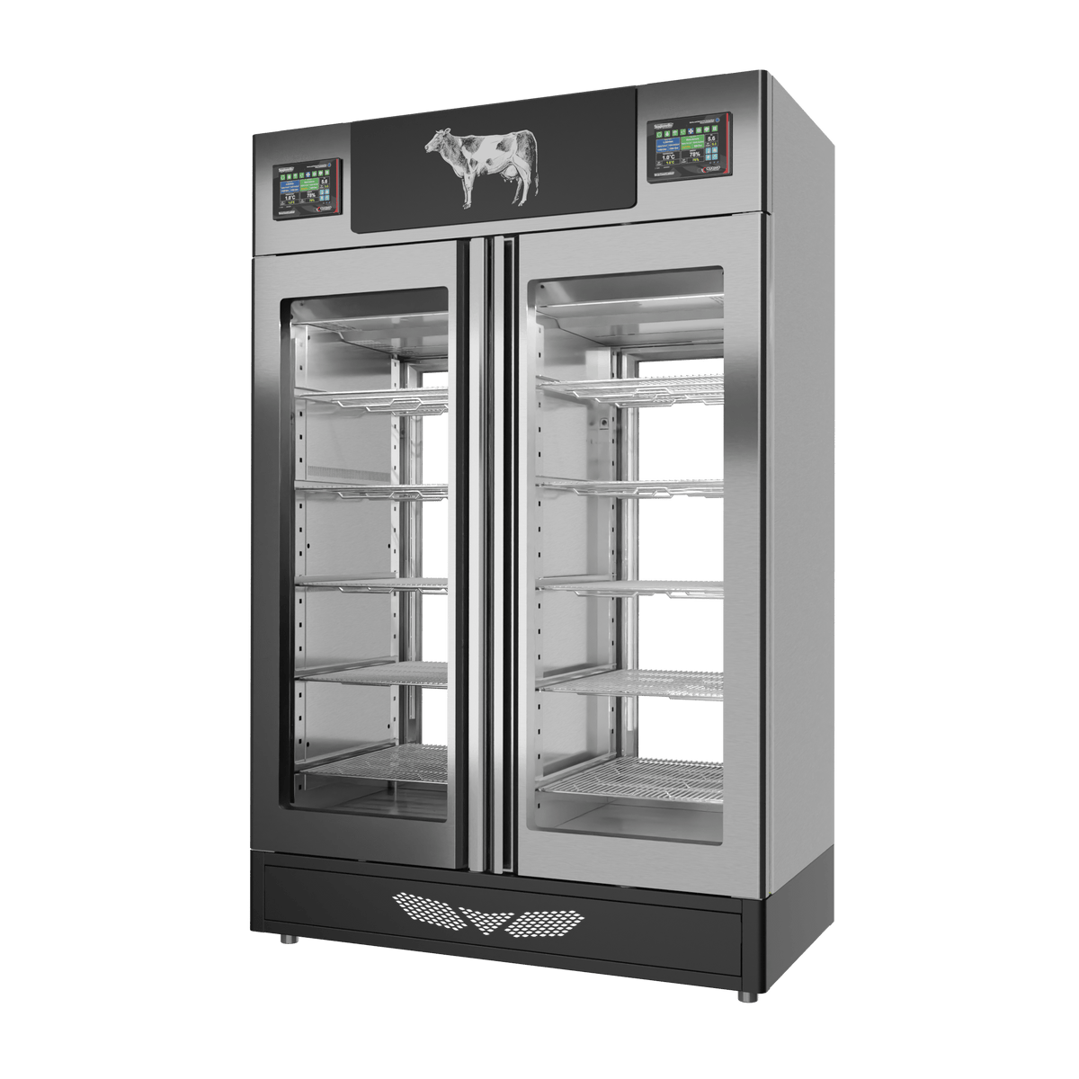 Stagionello® Meat Curing Device TWIN 100 + 100 kg, stainless steel, 2-sided glass, right side view
