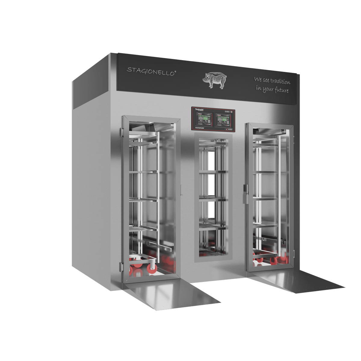 Stagionello® Salami Curing Device 200/600 kg Walk-In, 4-sided glass, right side view