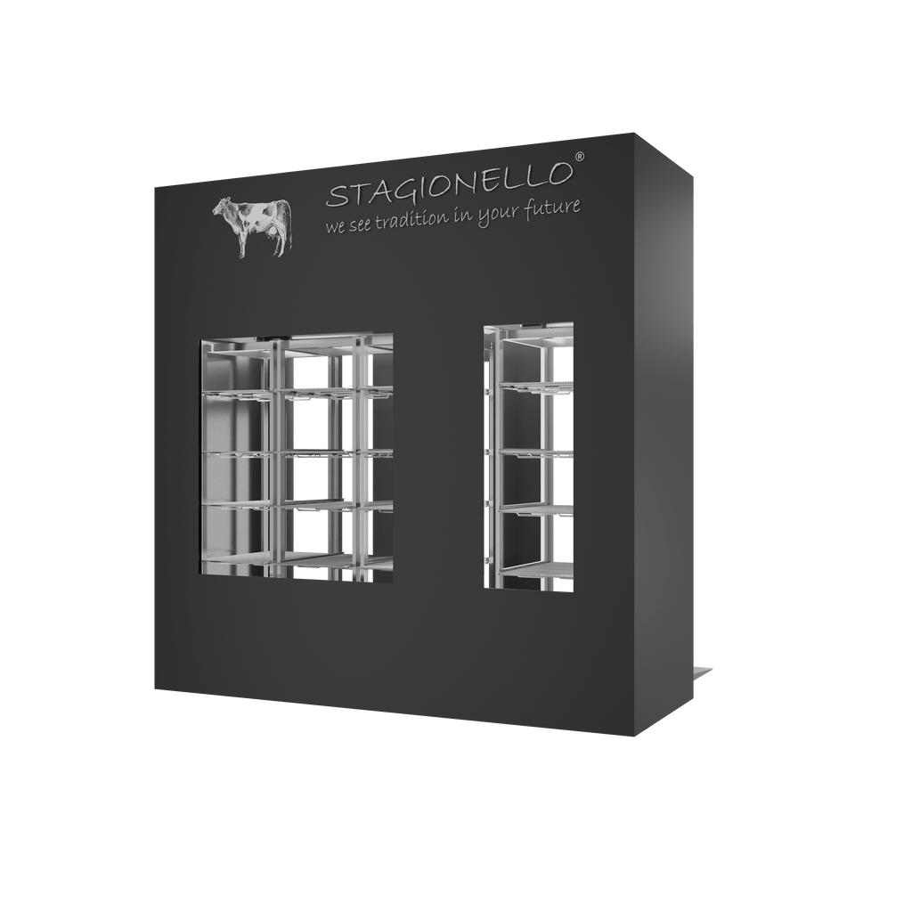 Stagionello® Meat Curing Device 100 + 300 kg Walk-In, 4-sided glass, rear right view