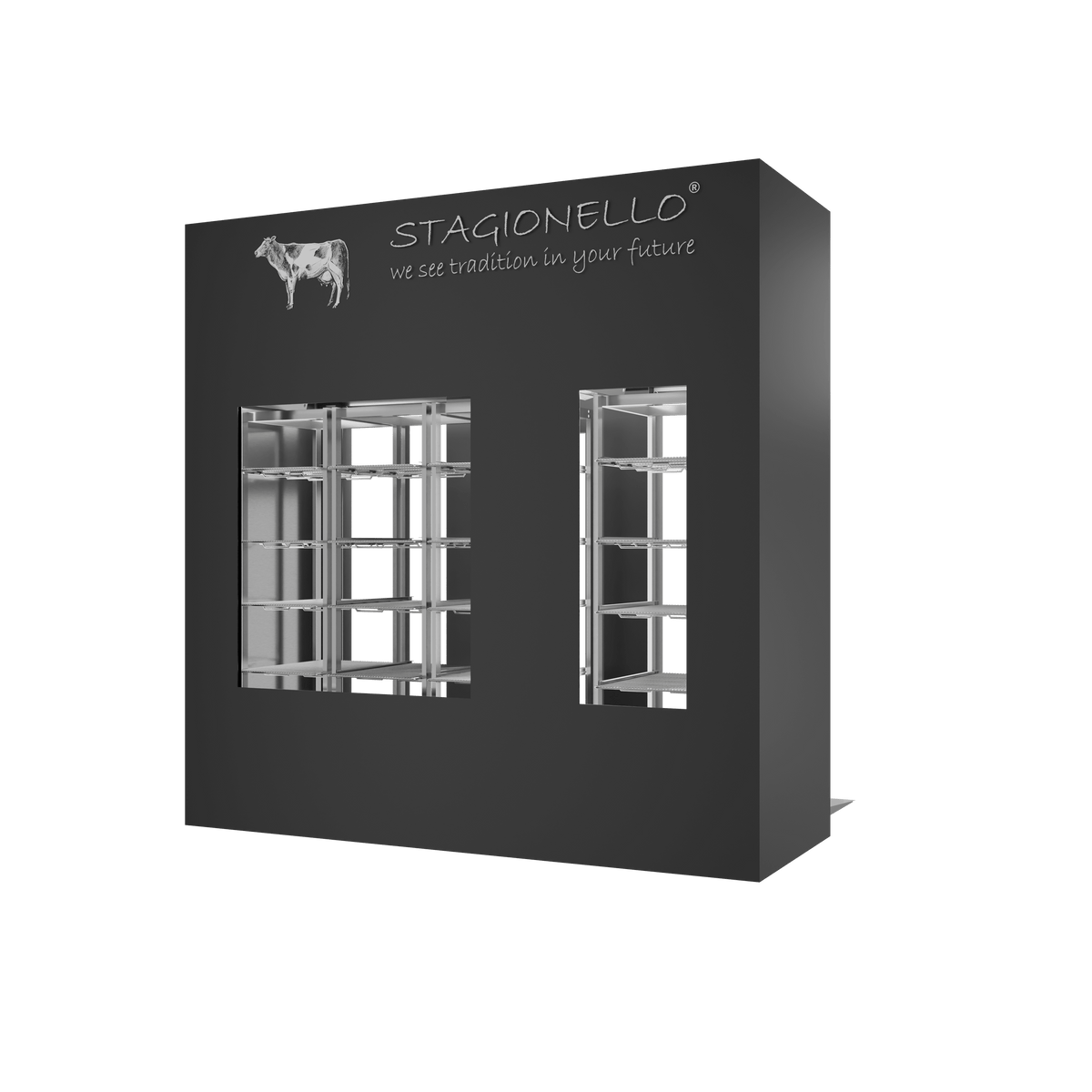 Stagionello® Meat Curing Device 100 + 300 kg Walk-In, 4-sided glass, rear right view