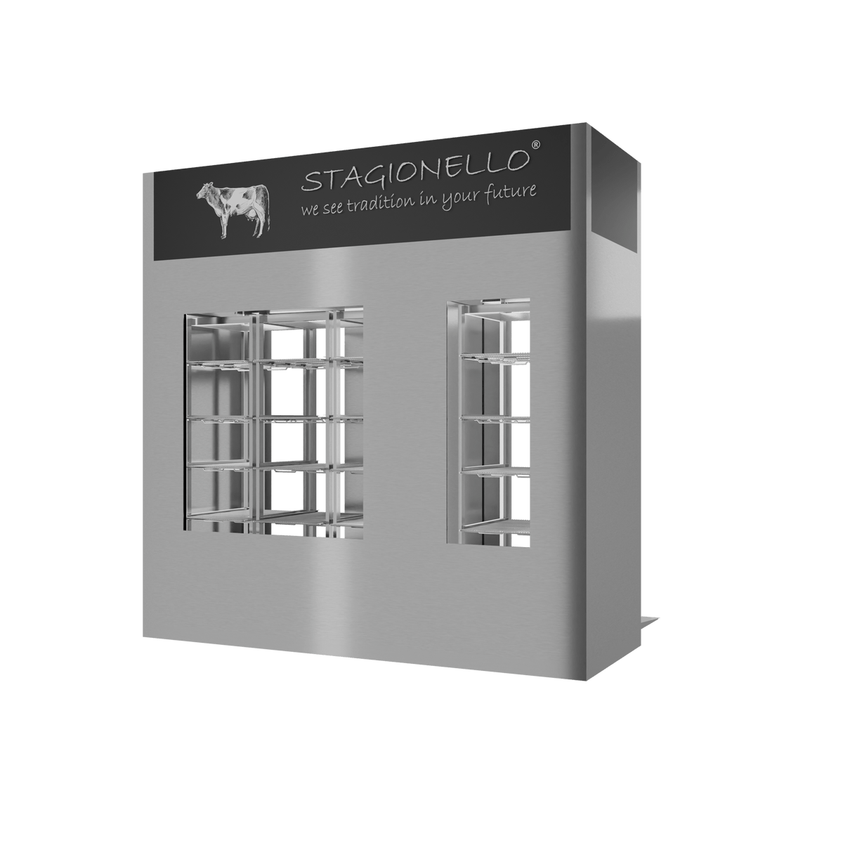 Stagionello® Meat Curing Device 100 + 300 kg Walk-In, stainless steel, 2-sided glass, rear right view