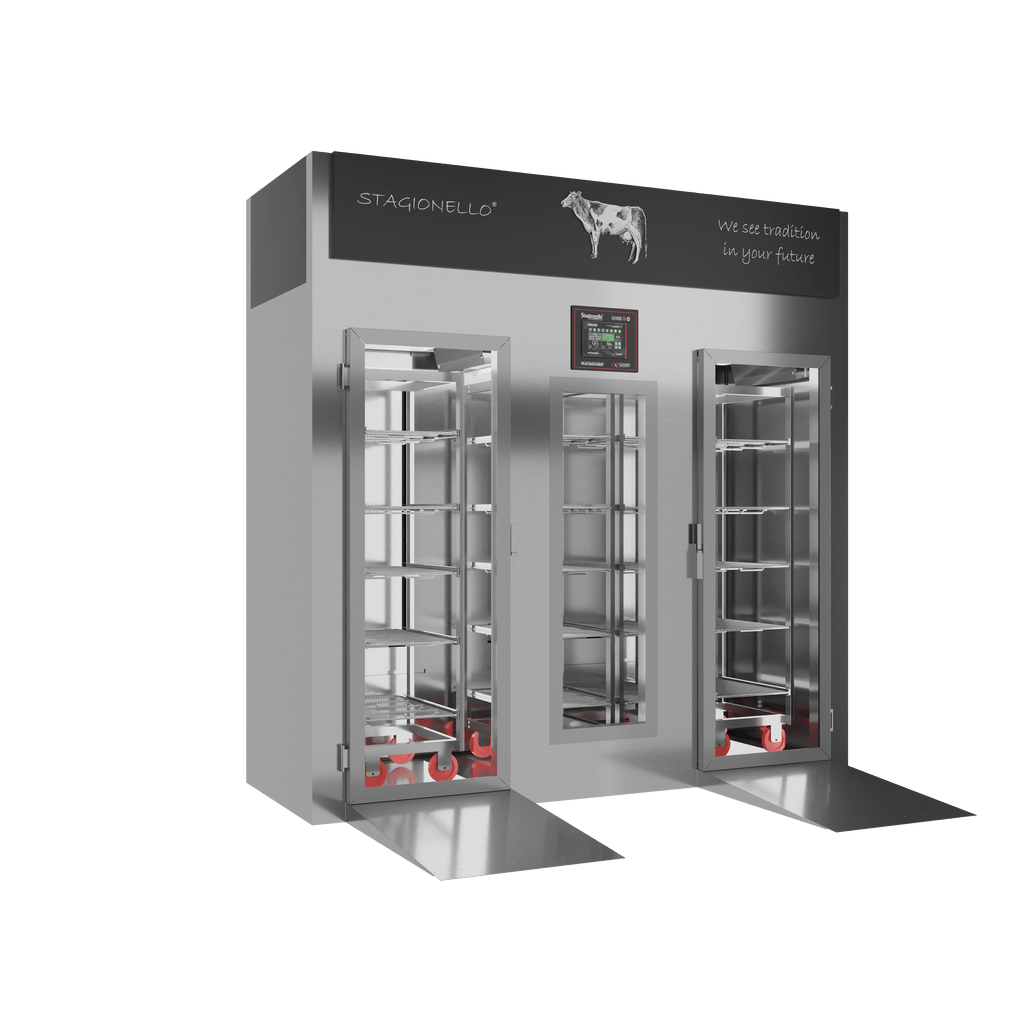 Stagionello® Meat Curing Device 100 + 300 kg Walk-In, stainless steel, solid door, right side view