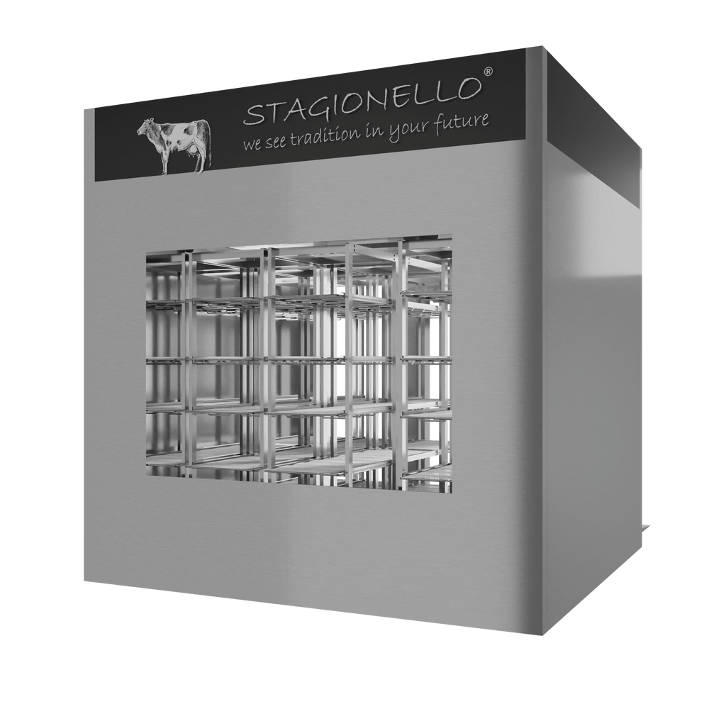 Stagionello® Meat Curing Device 1200 kg Walk-In, stainless steel, 2-sided glass, rear right view