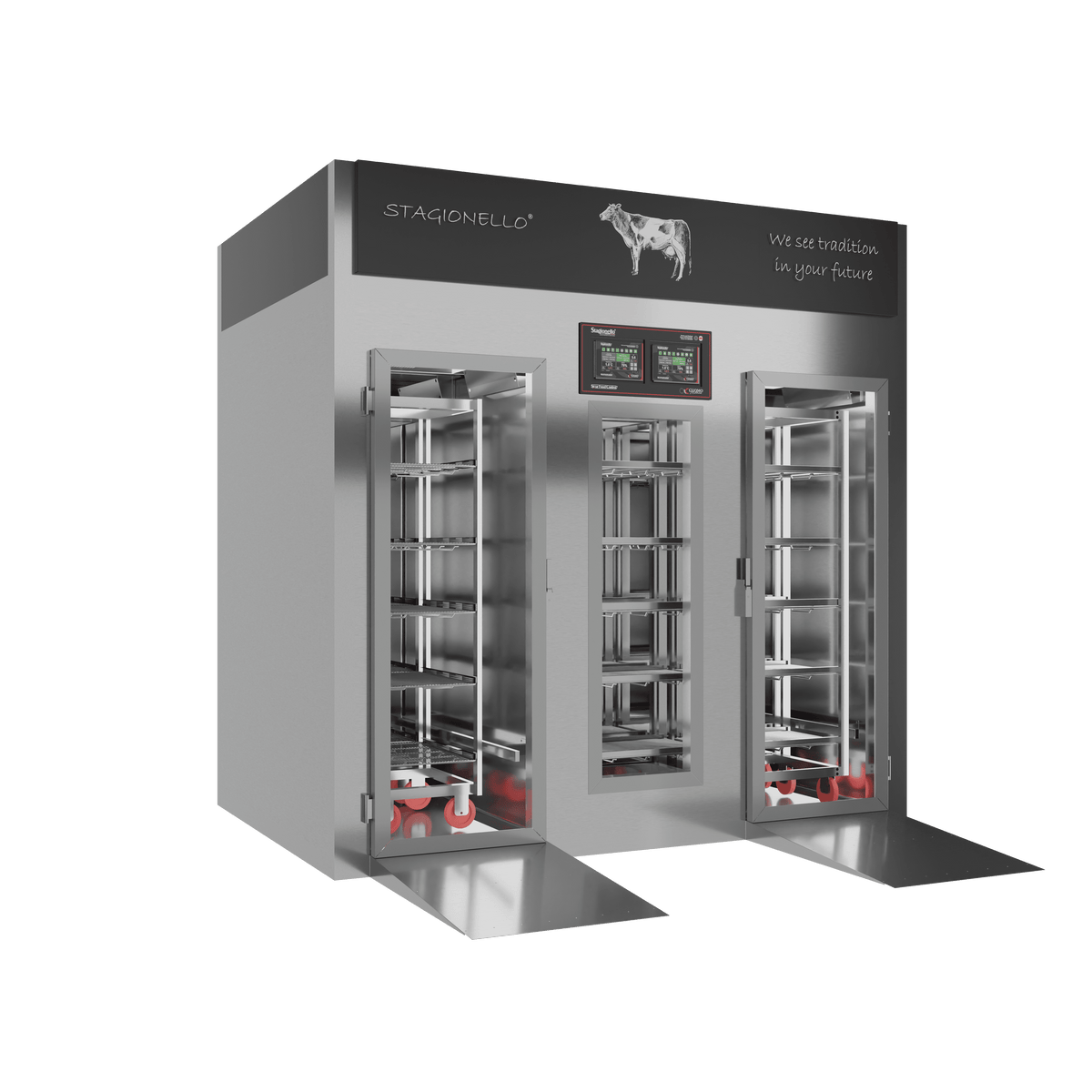 Stagionello® Meat Curing Device 200/600 kg Walk-In, stainless steel, solid door, right side view