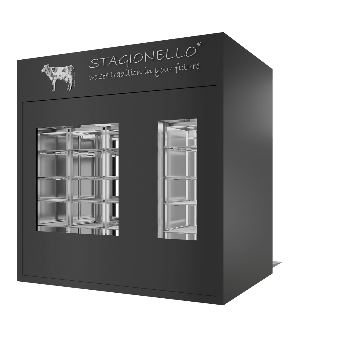 Stagionello® Meat Curing Device 200/600 kg Walk-In, 2-sided glass, rear view
