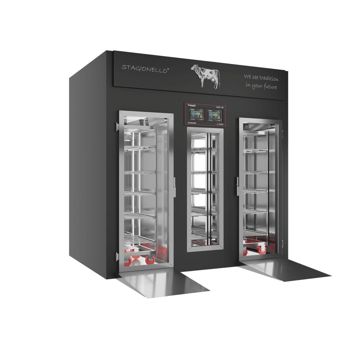 Stagionello® Meat Curing Device 200/600 kg Walk-In, 2-sided glass, left side view