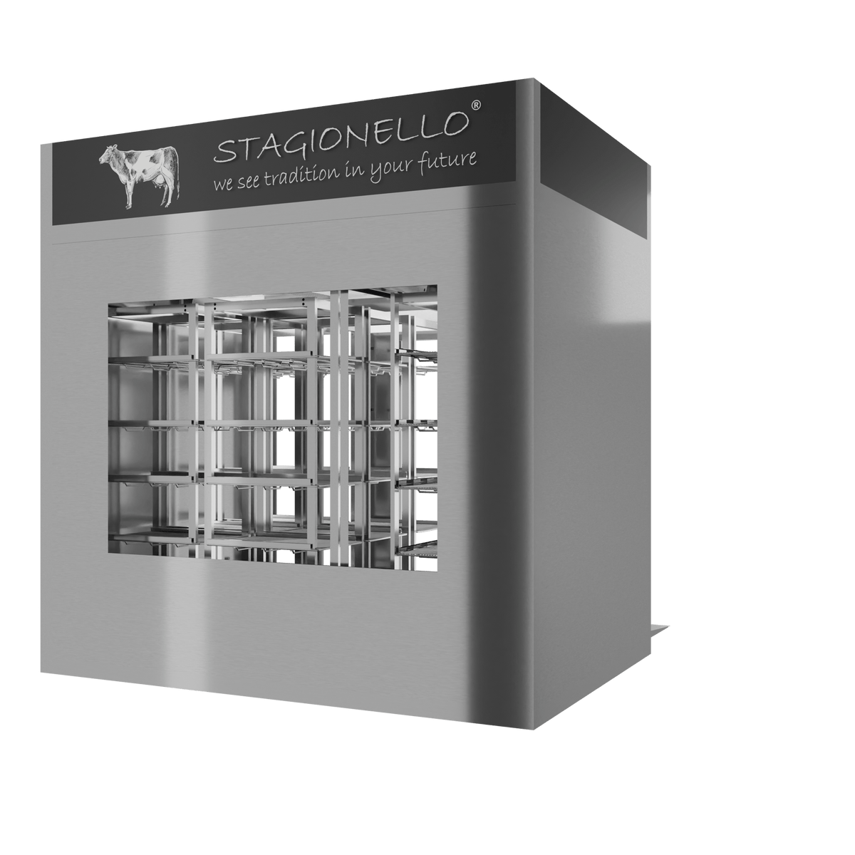 Stagionello® Meat Curing Device 800 kg Walk-In, stainless steel, 2-sided glass, rear right view