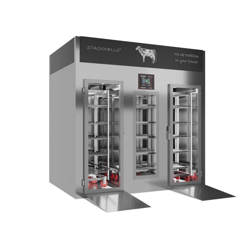 Stagionello® Meat Curing Device 800 kg Walk-In, stainless steel, solid door, left side view