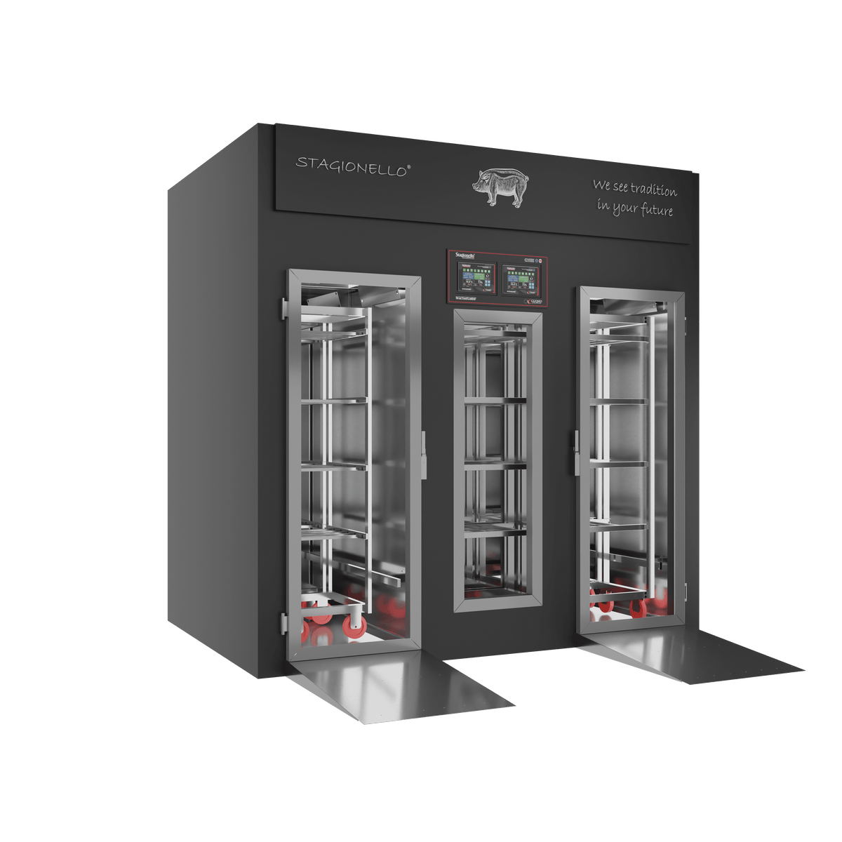 Stagionello® Salami Curing Device 200/600 kg Walk-In, colored finish, solid door, left side view