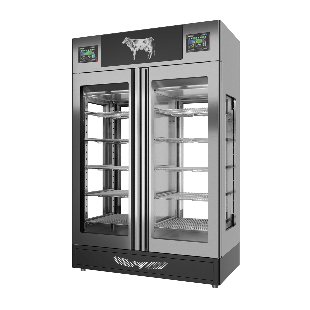 Stagionello® Meat Curing Device TWIN 100 + 100 kg, stainless steel, 4-sided glass, right side view