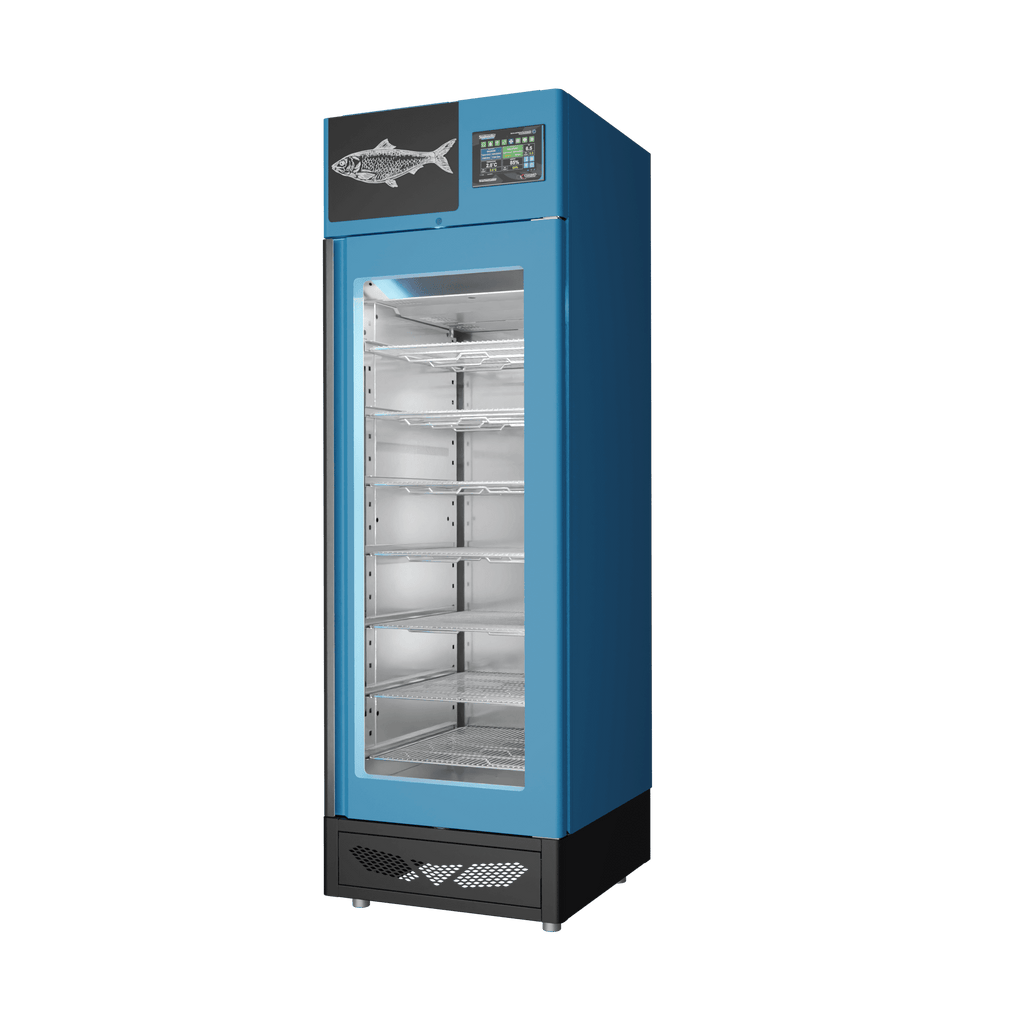 Stagionello® Fish Curing Device 100 kg, blue finish, solid door, right side view