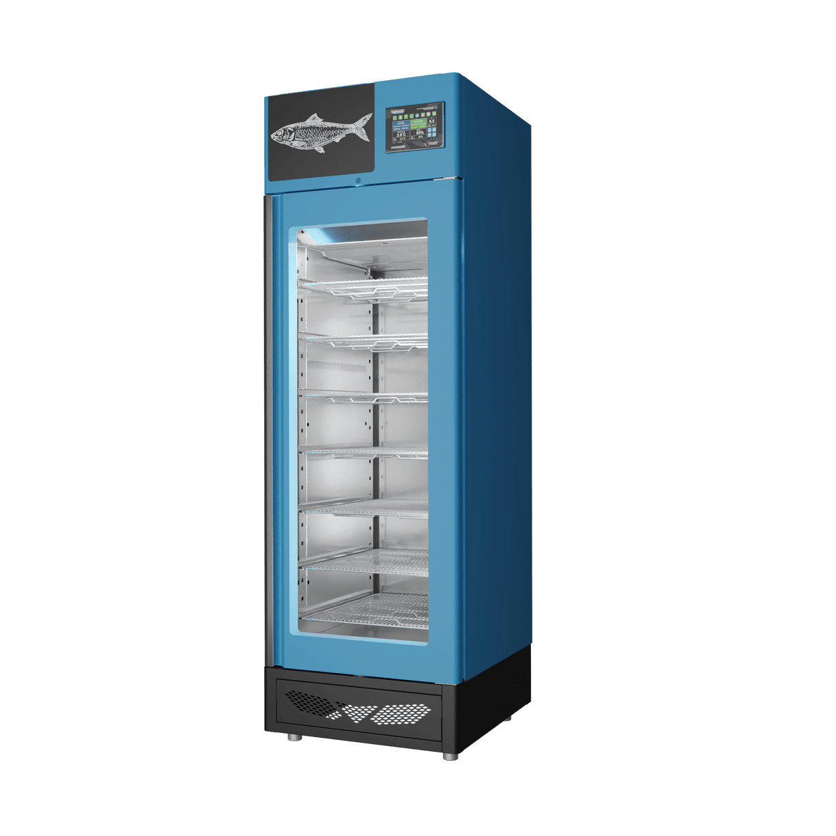 Stagionello® Fish Curing Device 100 kg, blue finish, solid door, right side view