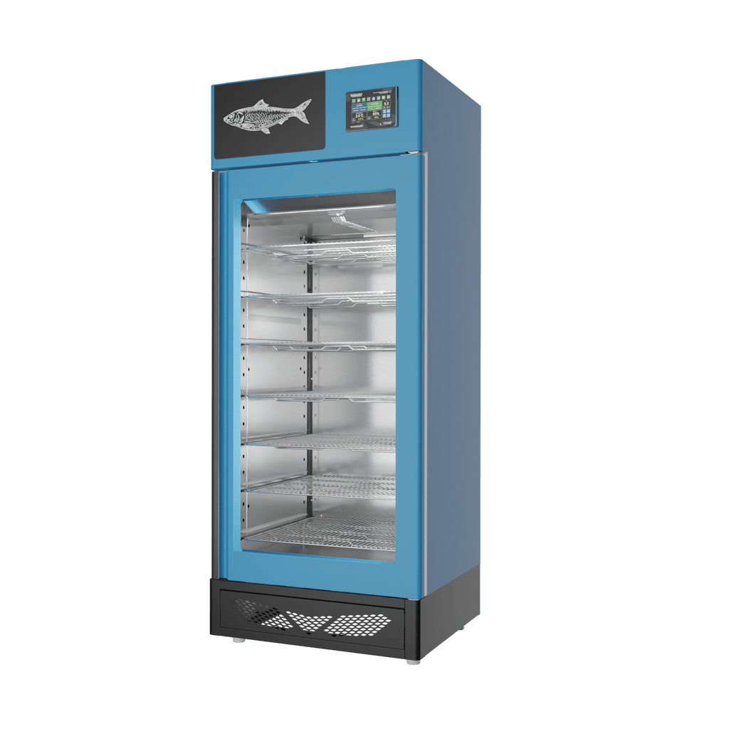 Stagionello® Fish Curing Device 150 kg, blue finish, solid door, right side view