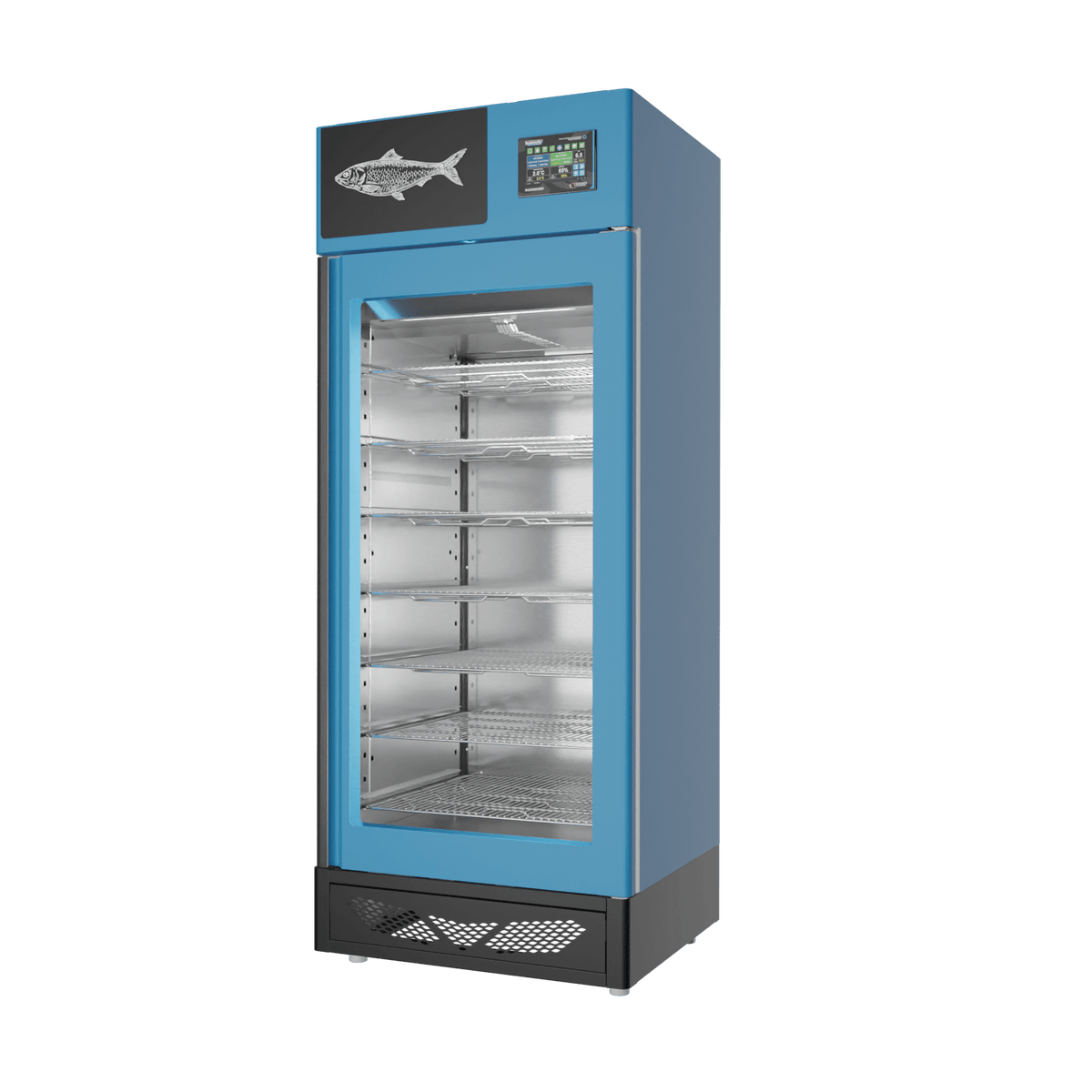 Stagionello® Fish Curing Device 150 kg, blue finish, solid door, right side view