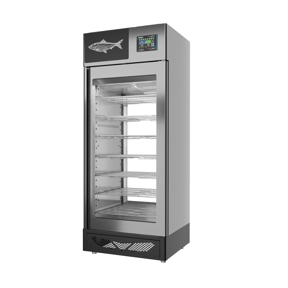 Stagionello® Fish Curing Device 150 kg, stainless steel, 2-sided glass, right side view