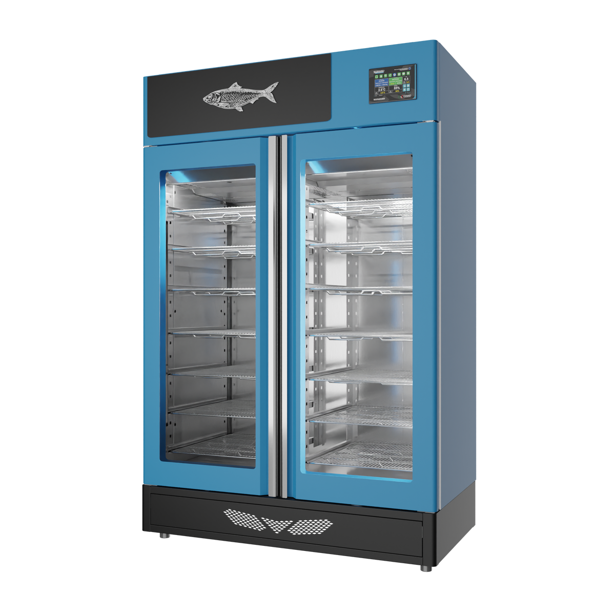 Stagionello® Fish Curing Device 200 kg, blue finish, solid door, right side view