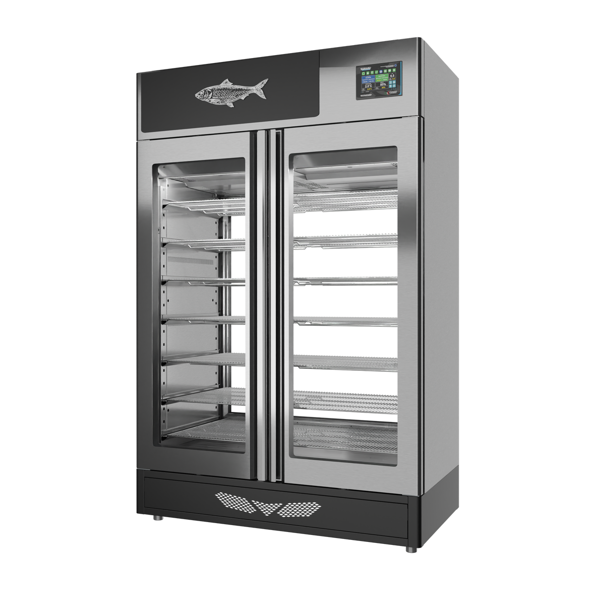 Stagionello® Fish Curing Device 200 kg, stainless steel, 2-sided glass, right side view