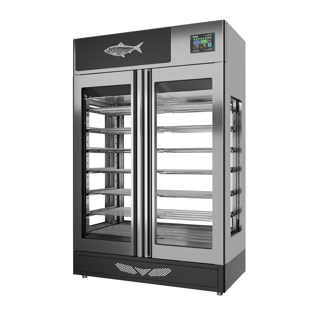 Stagionello® Fish Curing Device 200 kg, stainless steel, 4-sided glass, right side view