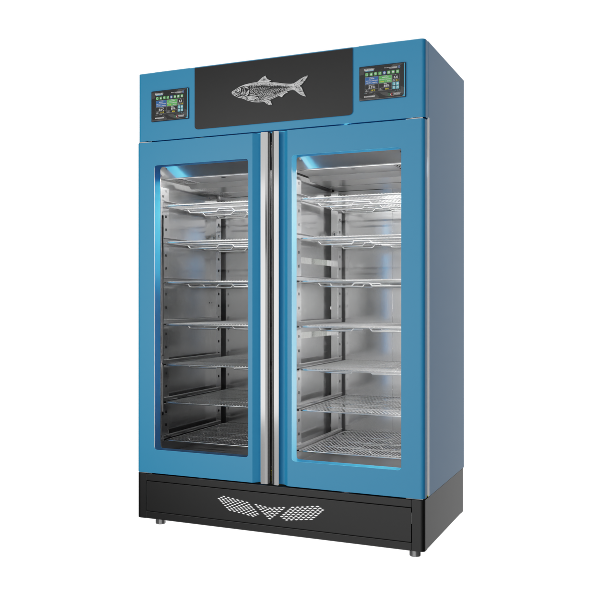 Stagionello® Fish Curing Device TWIN 100 + 100 kg, blue finish, solid door, right side view