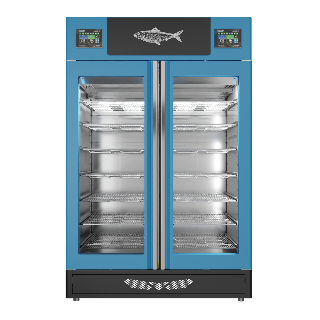 Stagionello® Fish Curing Device TWIN 100 + 100 kg, blue finish, solid door, front view