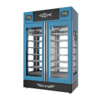 Stagionello® Fish Curing Device TWIN 100 + 100 kg, blue finish, 4-sided glass, right side view