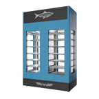 Stagionello® Fish Curing Device TWIN 100 + 100 kg, blue finish, 4-sided glass, rear view