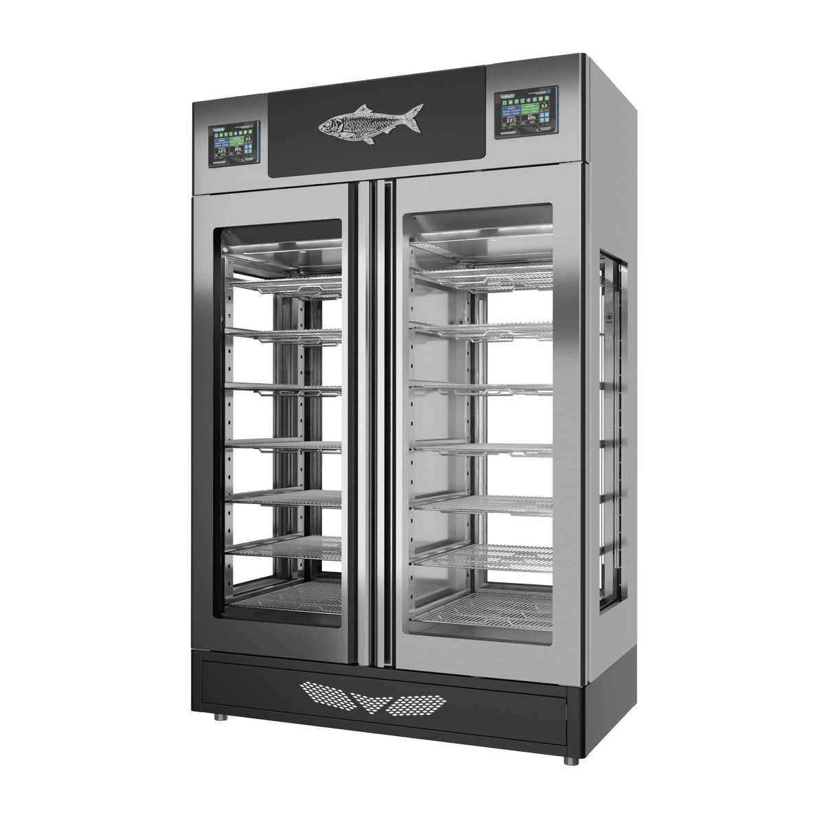 Stagionello® Fish Curing Device TWIN 100 + 100 kg, stainless steel, 4-sided glass, right side view