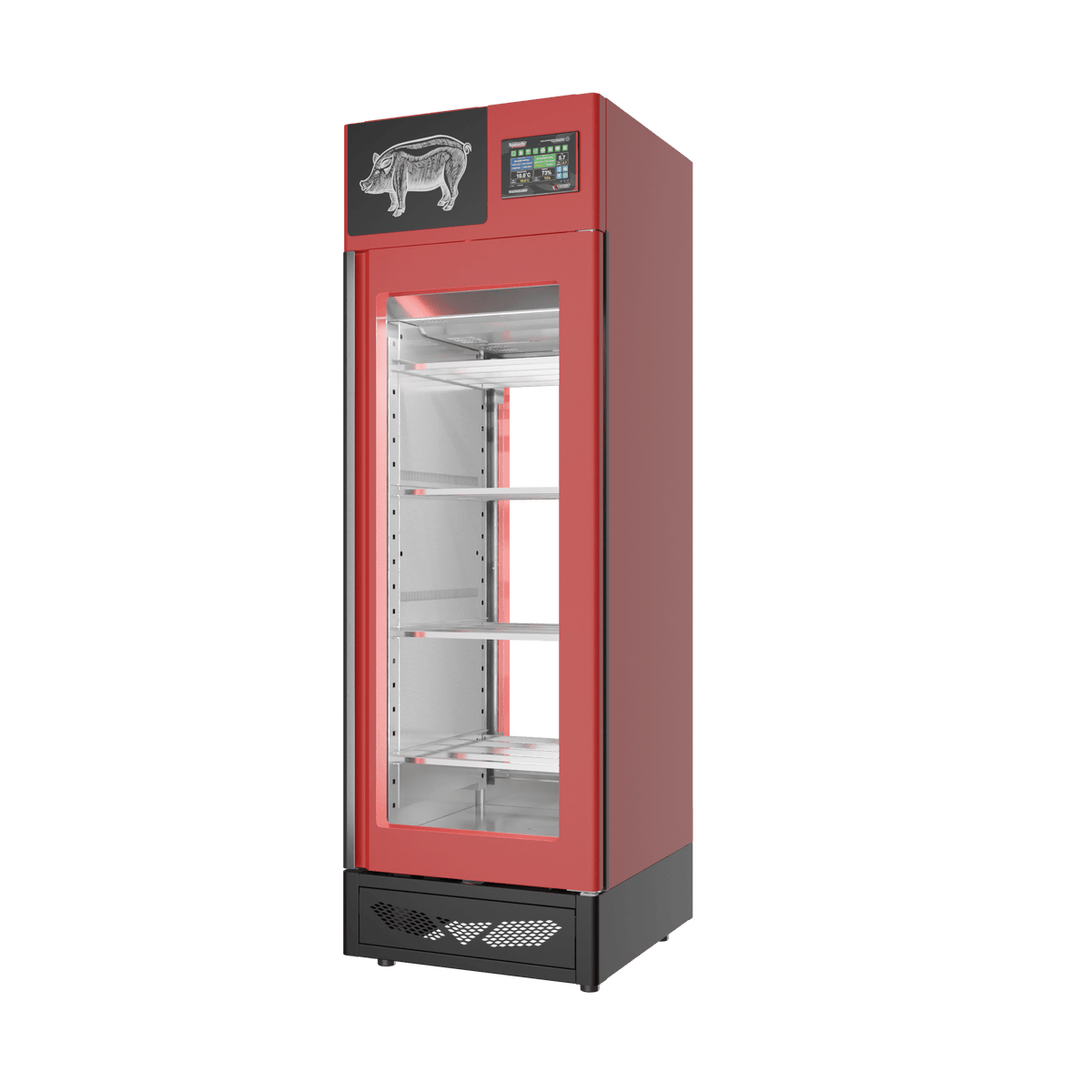 Stagionello® Salami Curing Device 100 kg, red finish, 2-sided glass, right side view