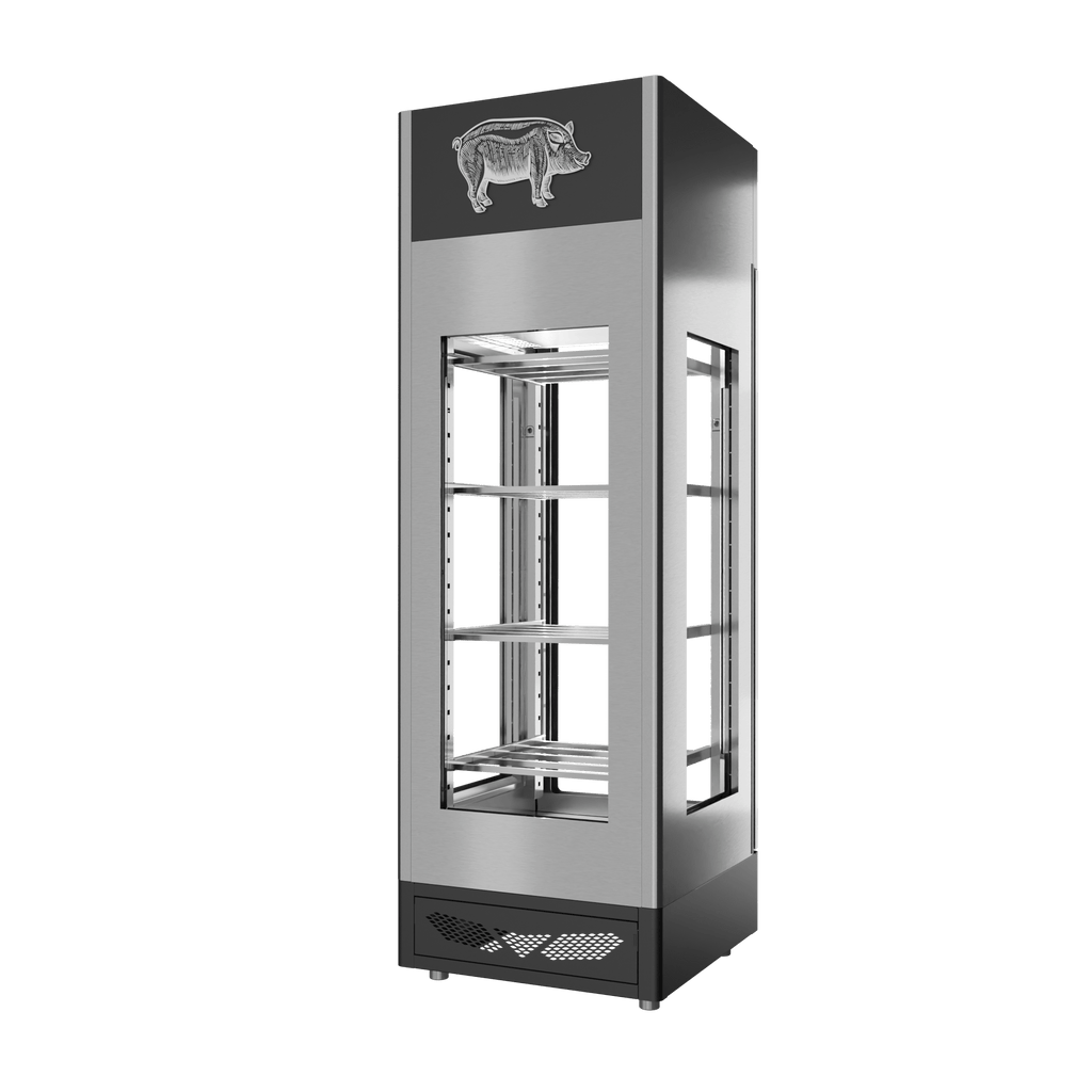 Stagionello® Salami Curing Device 100 kg, stainless steel, 4-sided glass, rear view