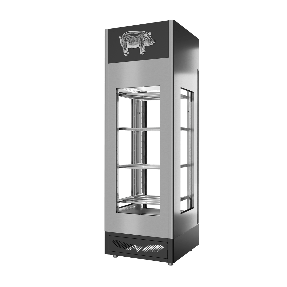 Stagionello® Salami Curing Device 100 kg, stainless steel, 4-sided glass, rear view