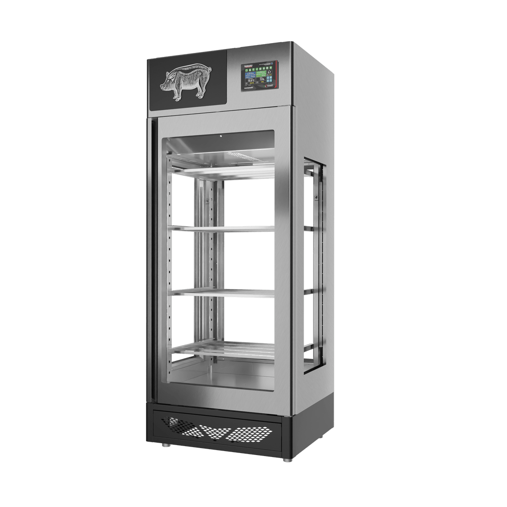 Stagionello® Salami Curing Device 150 kg, stainless steel, 4-sided glass, right side view