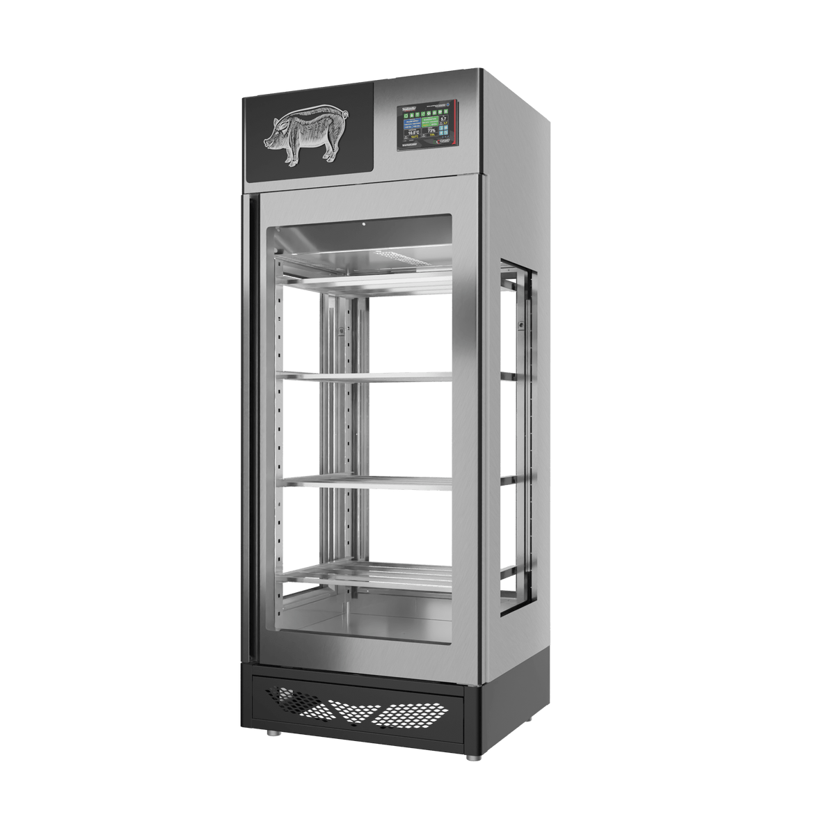 Stagionello® Salami Curing Device 150 kg, stainless steel, 4-sided glass, right side view
