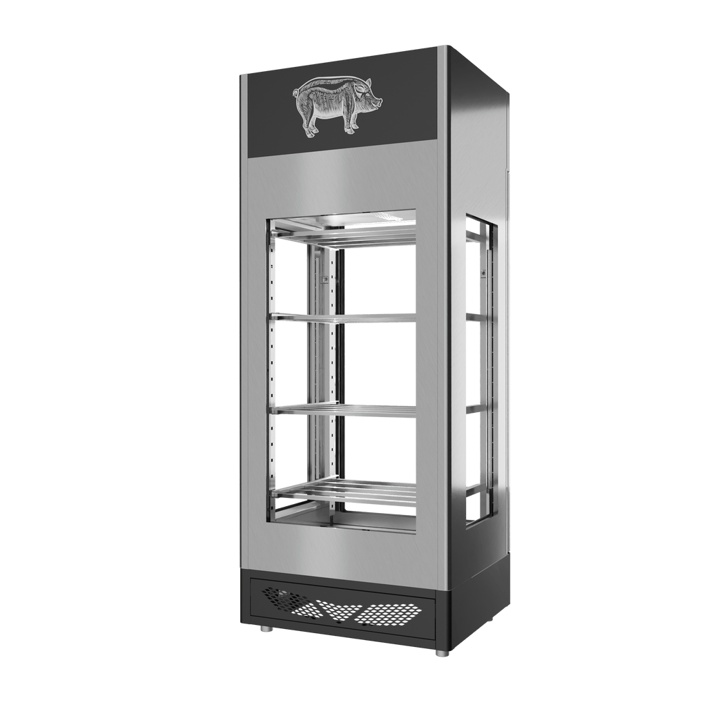 Stagionello® Salami Curing Device 150 kg, stainless steel, 4-sided glass, rear view