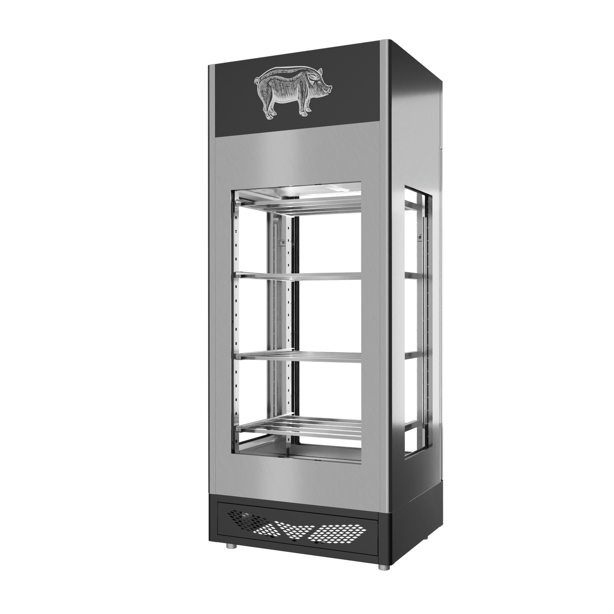 Stagionello® Salami Curing Device 150 kg, stainless steel, 4-sided glass, rear view