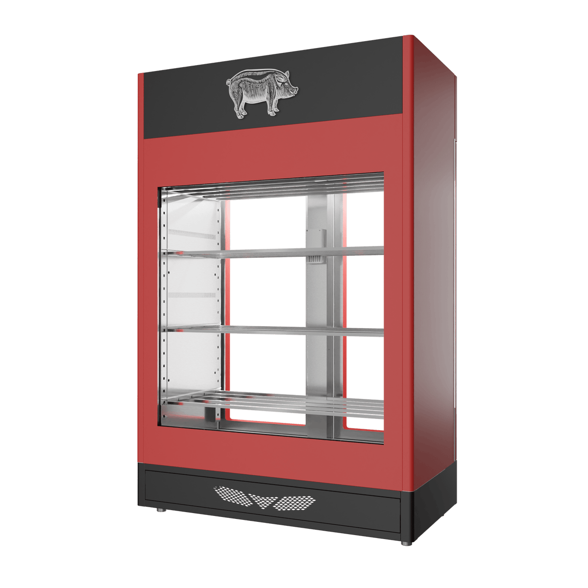 Stagionello® Salami Curing Device 200 kg, red finish, 2-sided glass, rear view