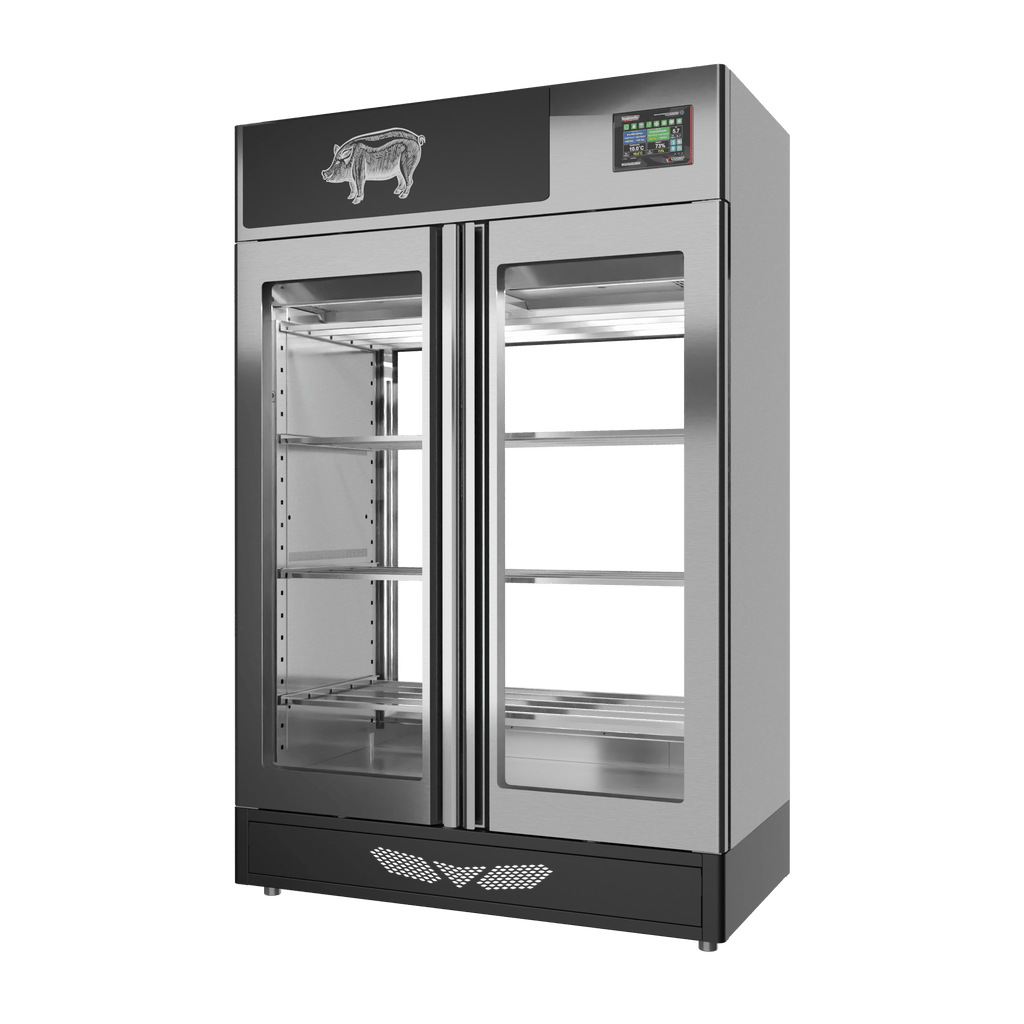 Stagionello® Salami Curing Device 200 kg, stainless steel, 2-sided glass, right side view