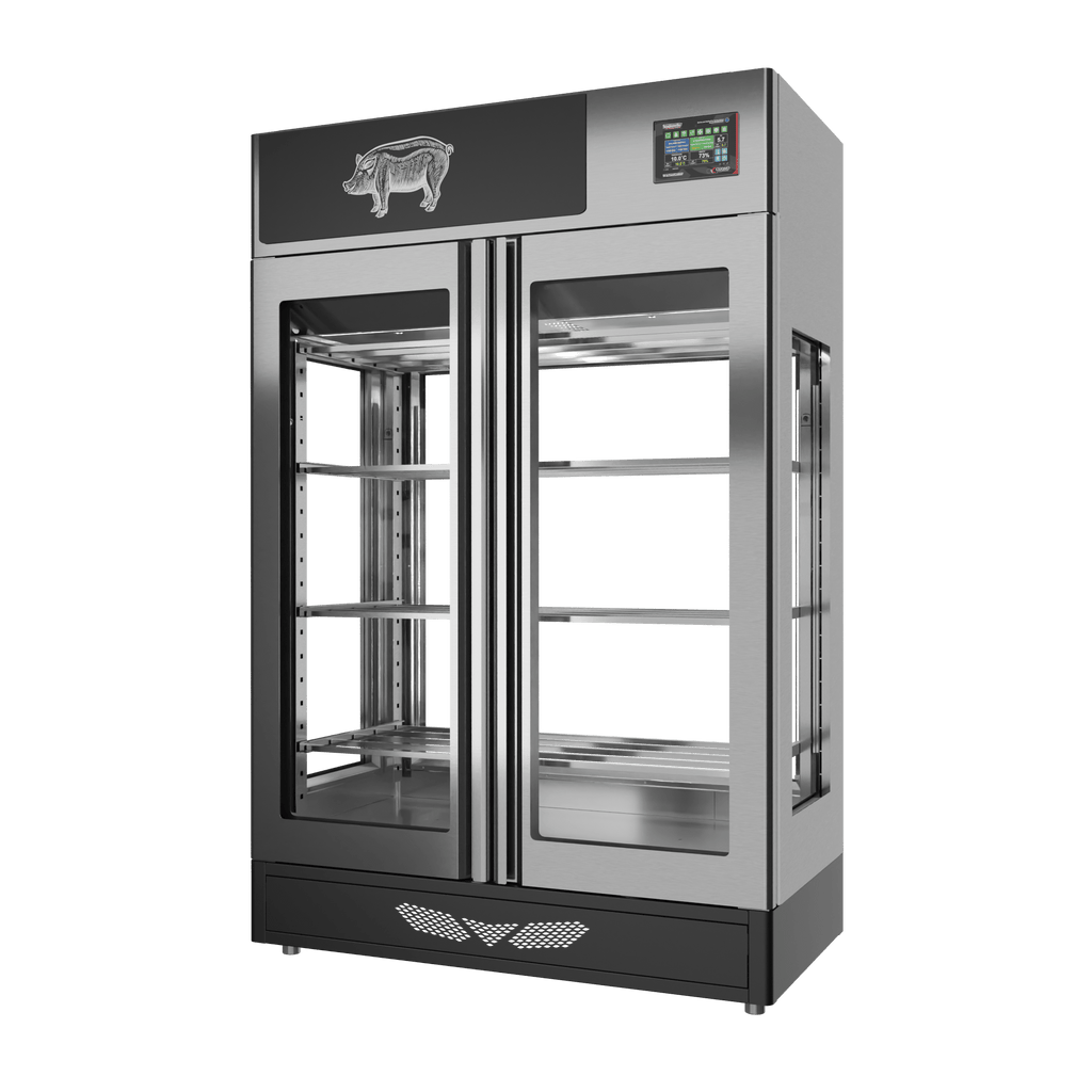 Stagionello® Salami Curing Device 200 kg, stainless steel, 4-sided glass, right side view