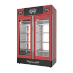 Stagionello® Salami Curing Device TWIN 100 + 100 kg, red finish, 2-sided glass, right side view