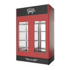 Stagionello® Salami Curing Device TWIN 100 + 100 kg, red finish, 2-sided glass, rear view