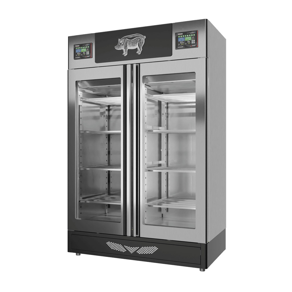 Stagionello® Salami Curing Device TWIN 100 + 100 kg, stainless steel, solid door, right side view