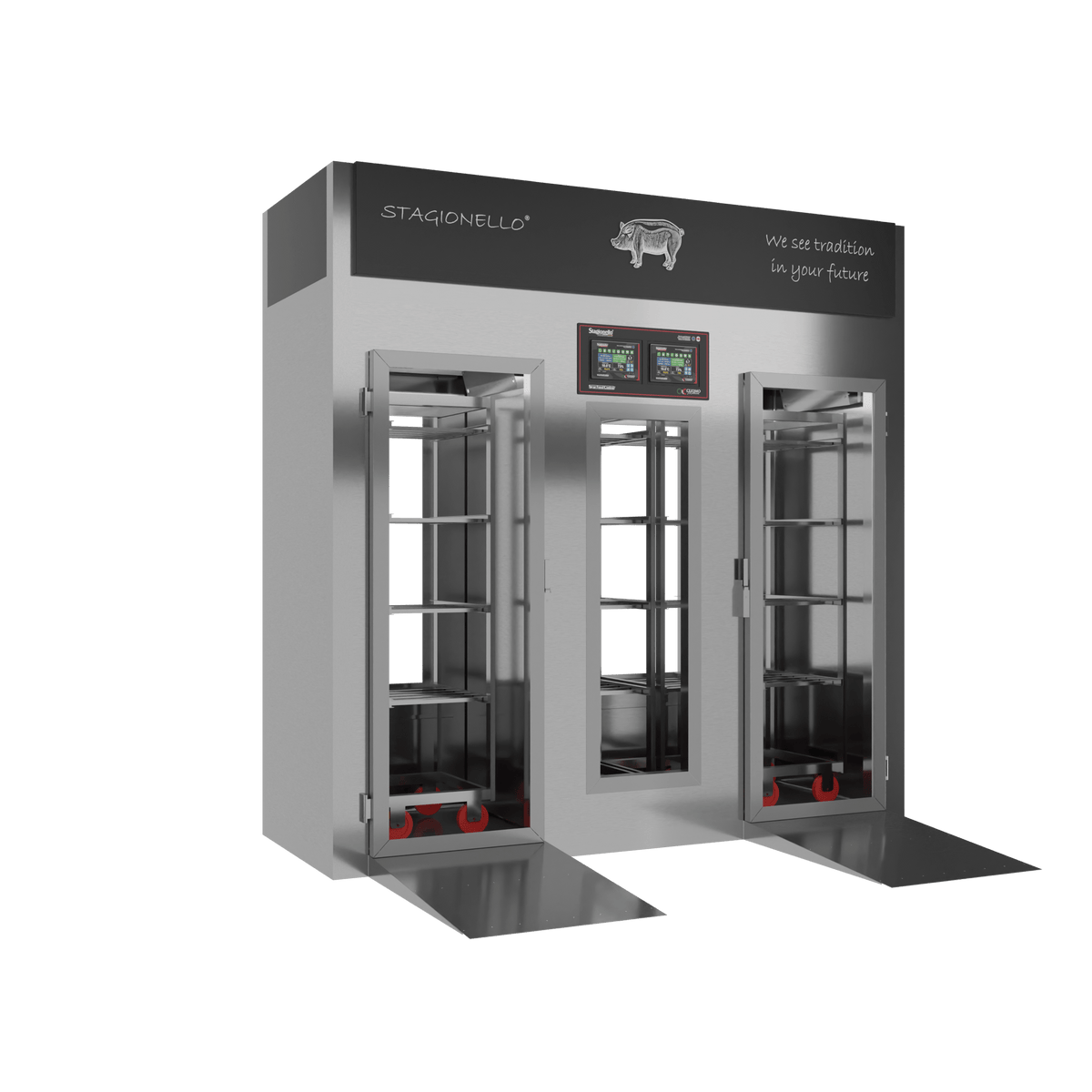 Stagionello® Salami Curing Device 100/300 kg Walk-In, stainless steel, 2-sided glass, left side view