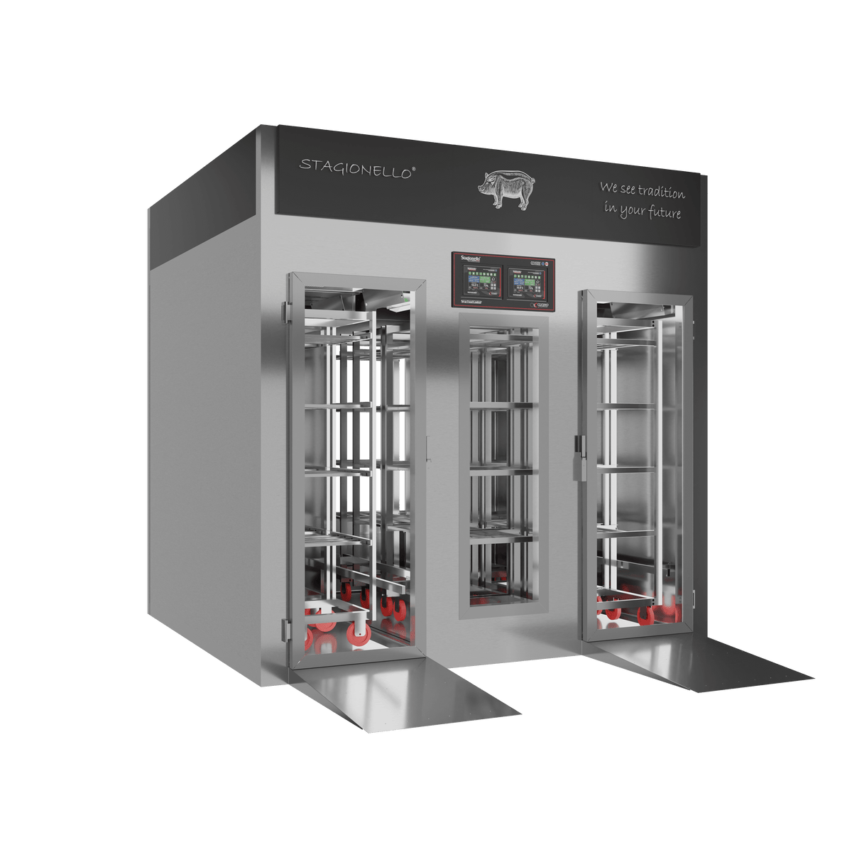 Stagionello® Salami Curing Device 300/900 kg Walk-In, 2-sided glass, left side view